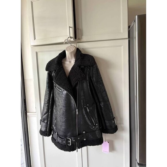AVEC LES FILLES Faux Shearling Moto Jacket- SZ S & M- NWT - Picture 5 of 7